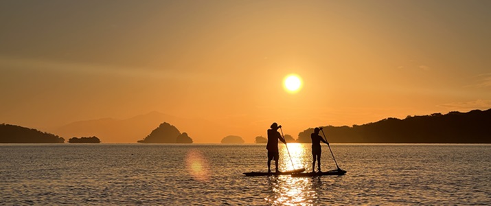 couché de soleil, paddle, activité